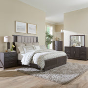 Modern Edge Opt Queen Upholstery Bed, Dresser & Mirror, Chest, Nightstand