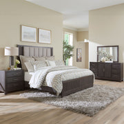 Modern Edge Opt Queen Upholstery Bed, Dresser & Mirror, Nightstand
