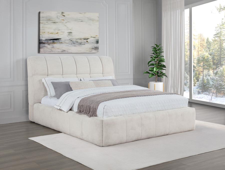 Nollet 48-inch Upholstered Queen Panel Platform Bed Beige