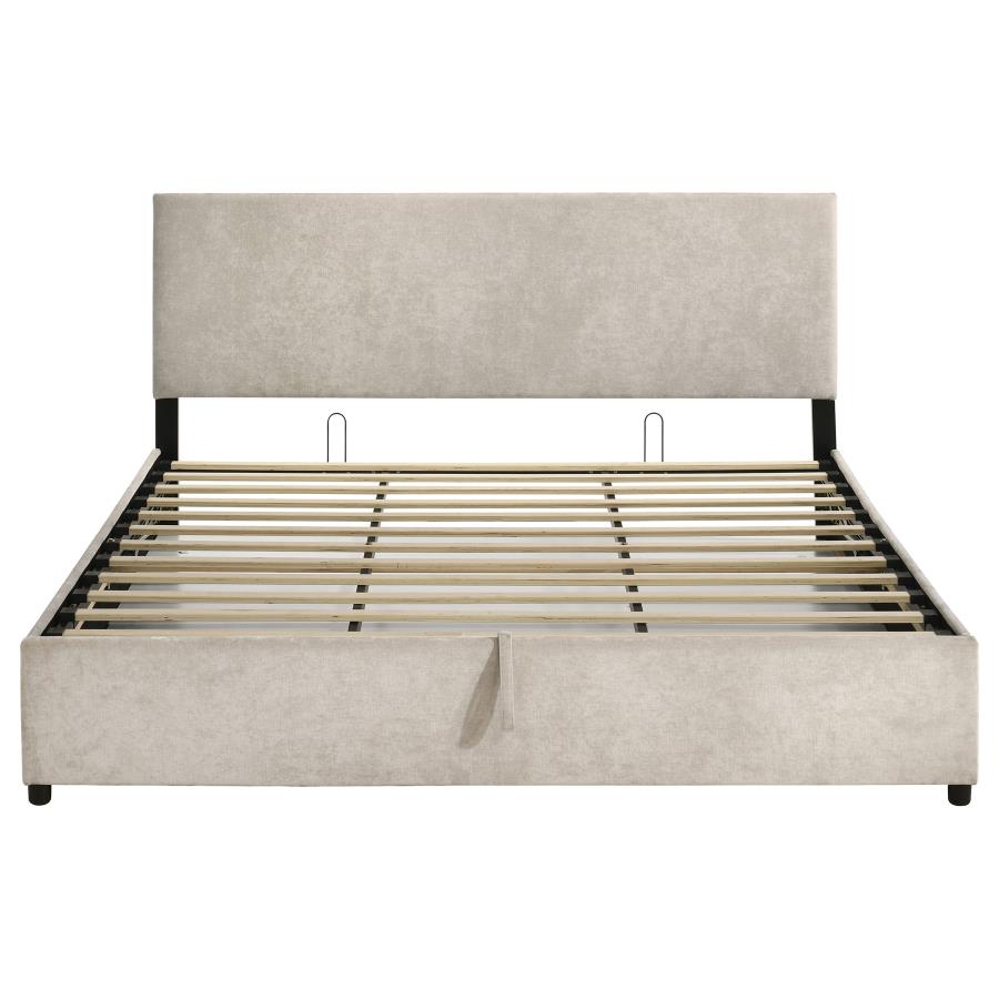 Reeves Upholstered Eastern King Lift-Top Storage Platform Bed Beige