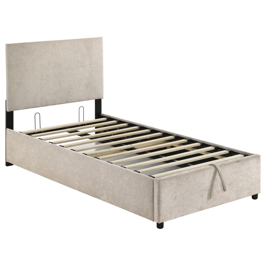 Reeves Upholstered Twin Lift-Top Storage Platform Bed Beige