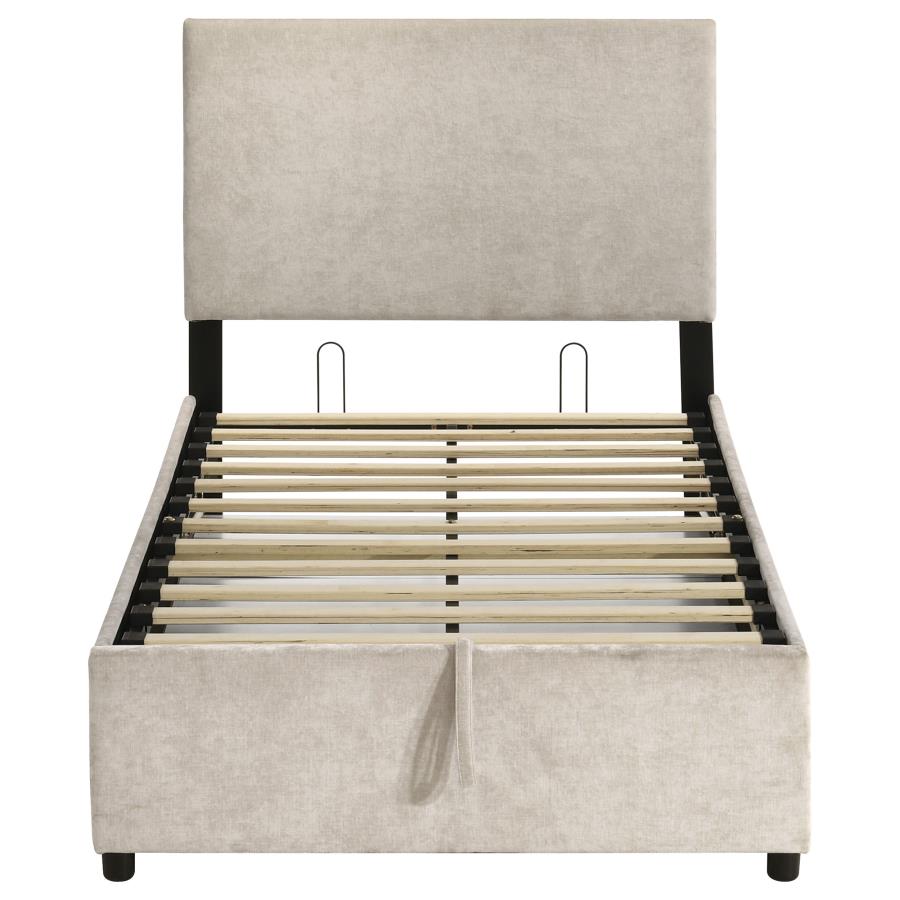 Reeves Upholstered Twin Lift-Top Storage Platform Bed Beige