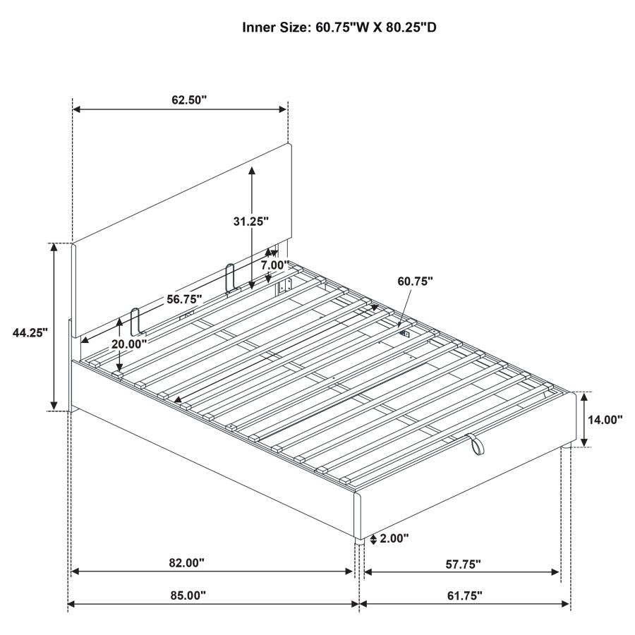 Reeves Upholstered Queen Lift-Top Storage Platform Bed Grey