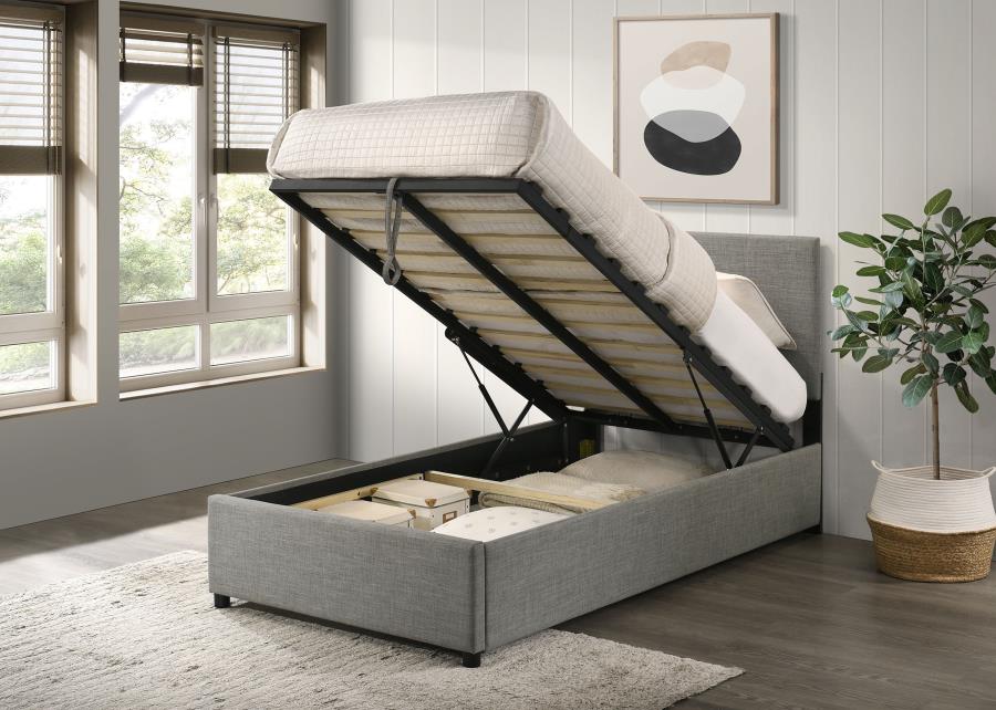 Reeves Upholstered Twin Lift-Top Storage Platform Bed Grey