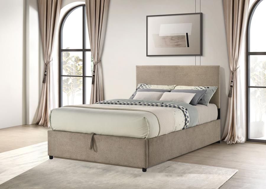 Reeves Upholstered Full Lift-Top Storage Platform Bed Tan