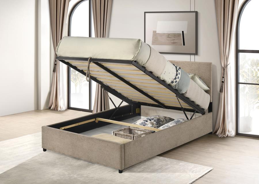 Reeves Upholstered Full Lift-Top Storage Platform Bed Tan