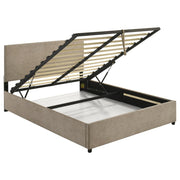 Reeves Upholstered Eastern King Lift-Top Storage Platform Bed Tan