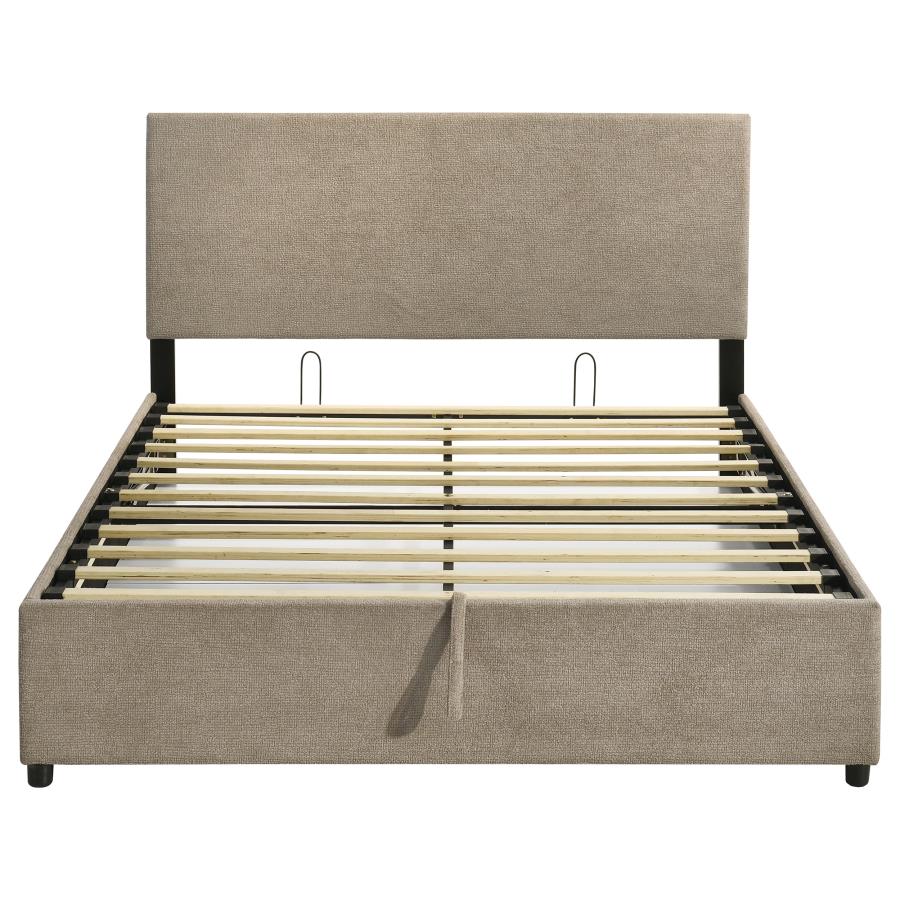 Reeves Upholstered Eastern King Lift-Top Storage Platform Bed Tan