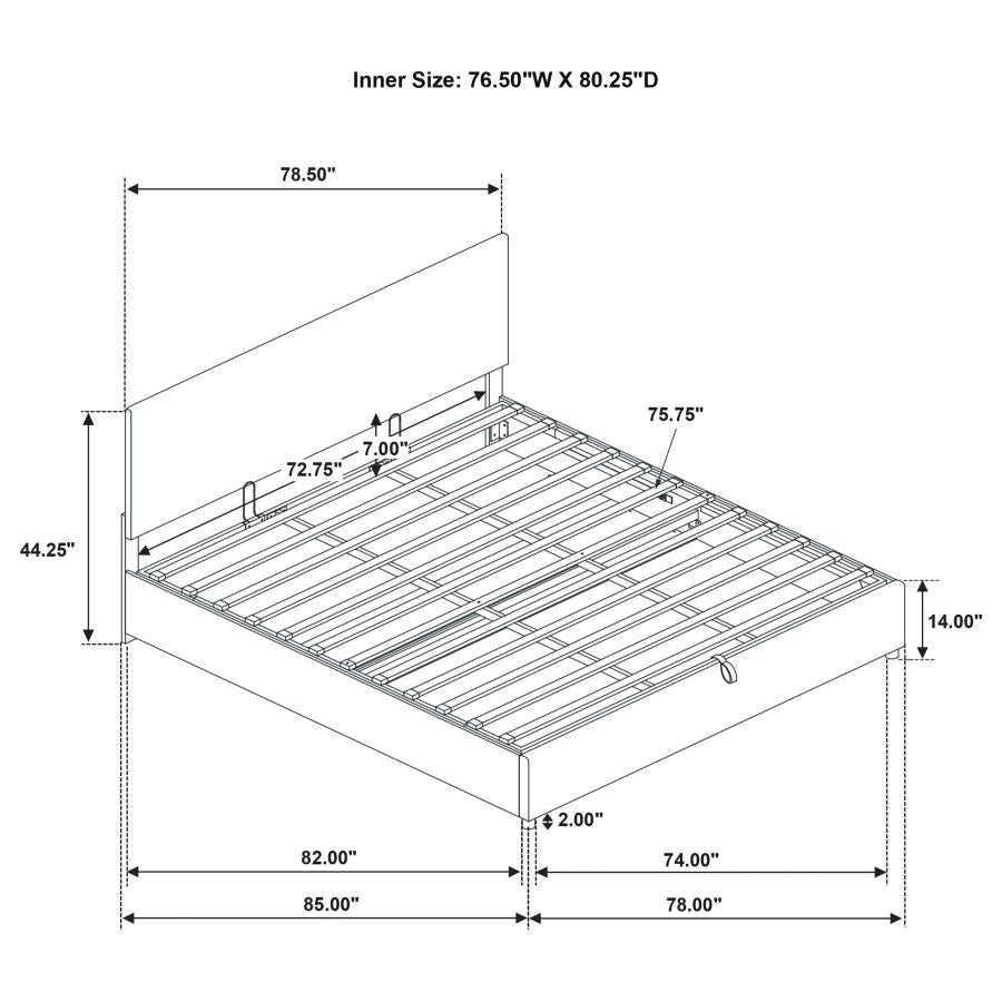 Reeves Upholstered Eastern King Lift-Top Storage Platform Bed Tan