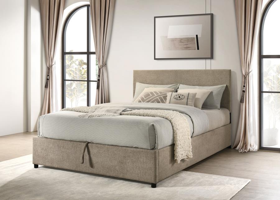 Reeves Upholstered Queen Lift-Top Storage Platform Bed Tan