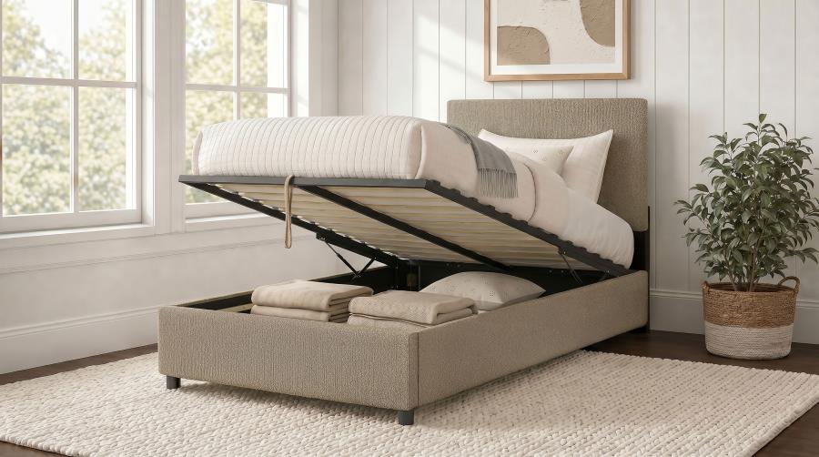 Reeves Upholstered Twin Lift-Top Storage Platform Bed Tan