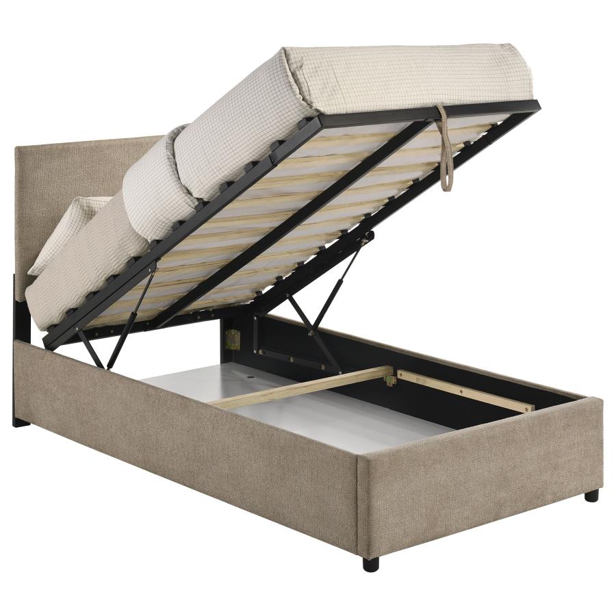 Reeves Upholstered Twin Lift-Top Storage Platform Bed Tan