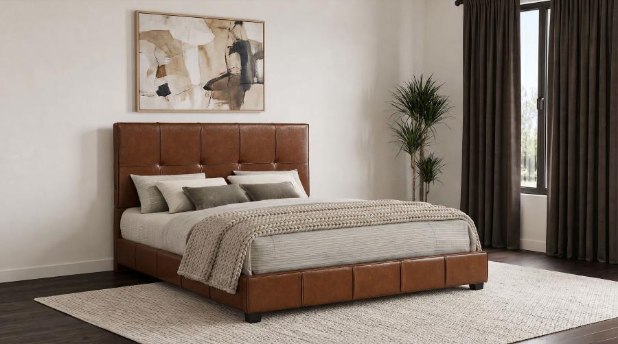 Farrell Eastern King Faux Leather Upholstered Panel Bed Brown
