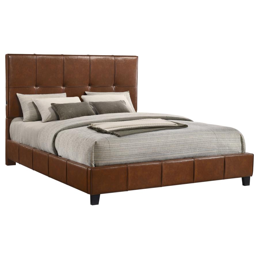Farrell Eastern King Faux Leather Upholstered Panel Bed Brown