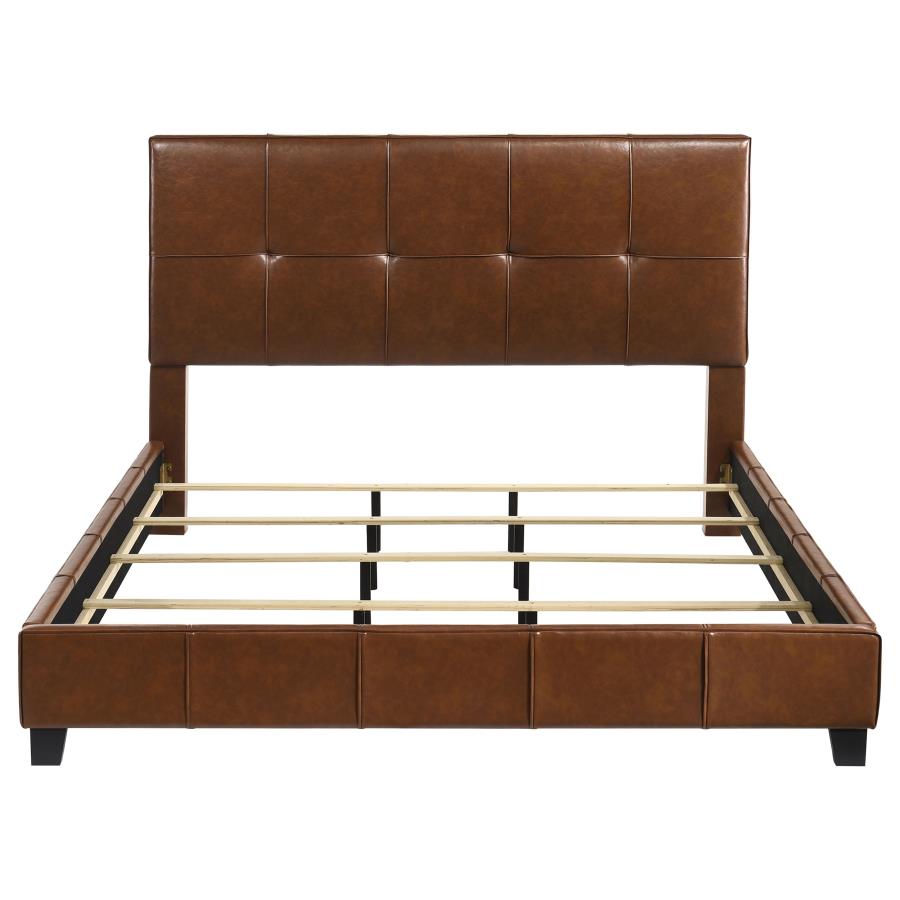 Farrell Eastern King Faux Leather Upholstered Panel Bed Brown