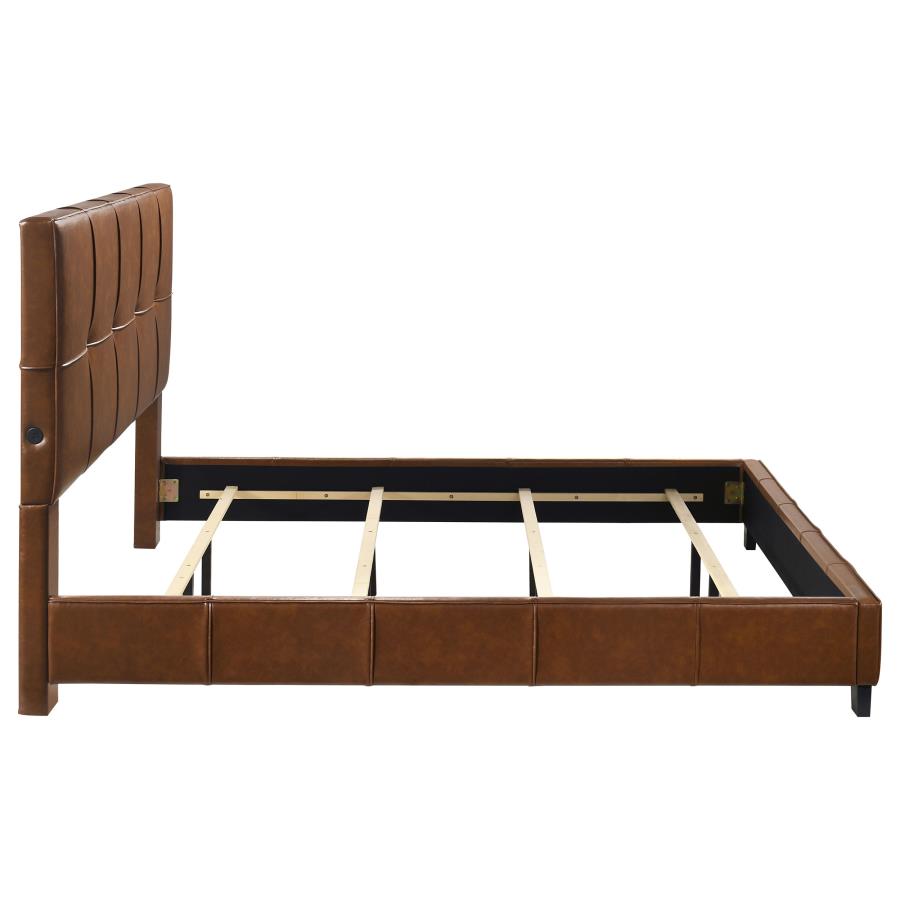Farrell Eastern King Faux Leather Upholstered Panel Bed Brown