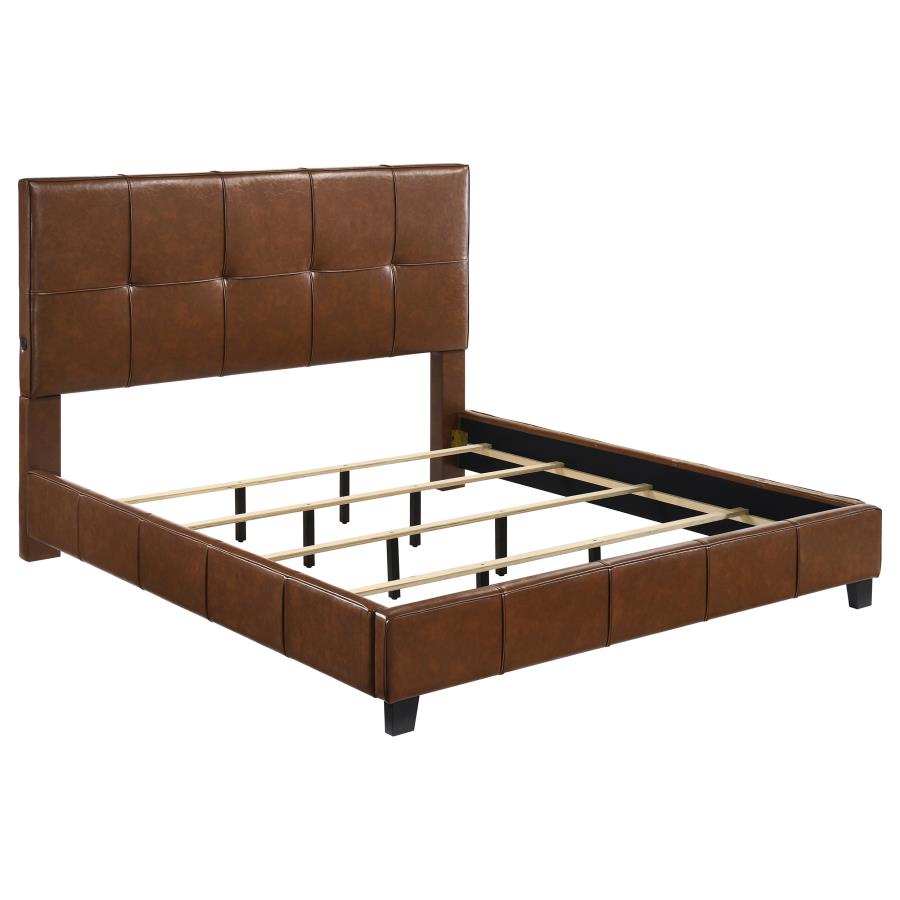 Farrell California King Faux Leather Panel Bed Brown