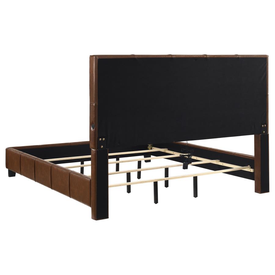 Farrell California King Faux Leather Panel Bed Brown