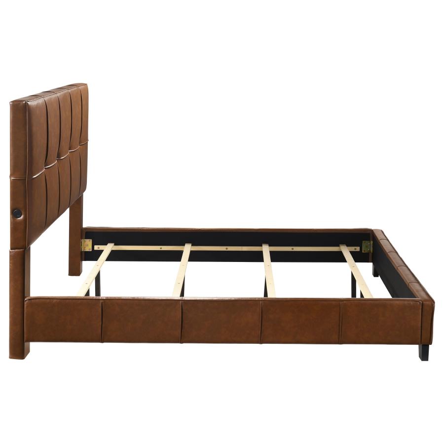 Farrell California King Faux Leather Panel Bed Brown
