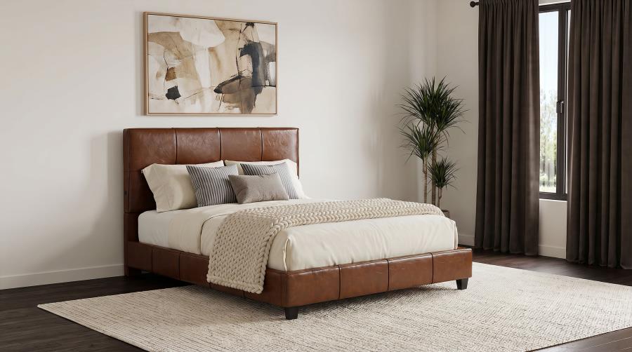 Farrell Queen Leatherette Upholstered Panel Bed Brown