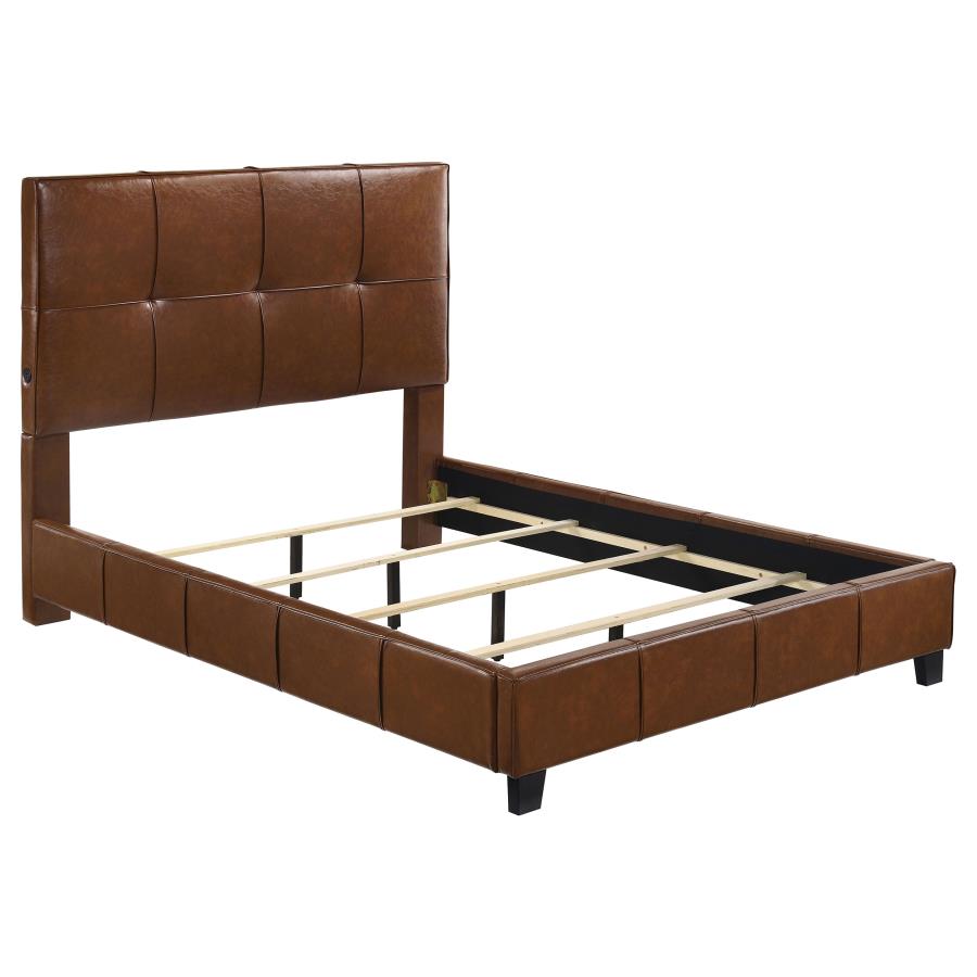 Farrell Queen Faux Leather Upholstered Panel Bed Brown