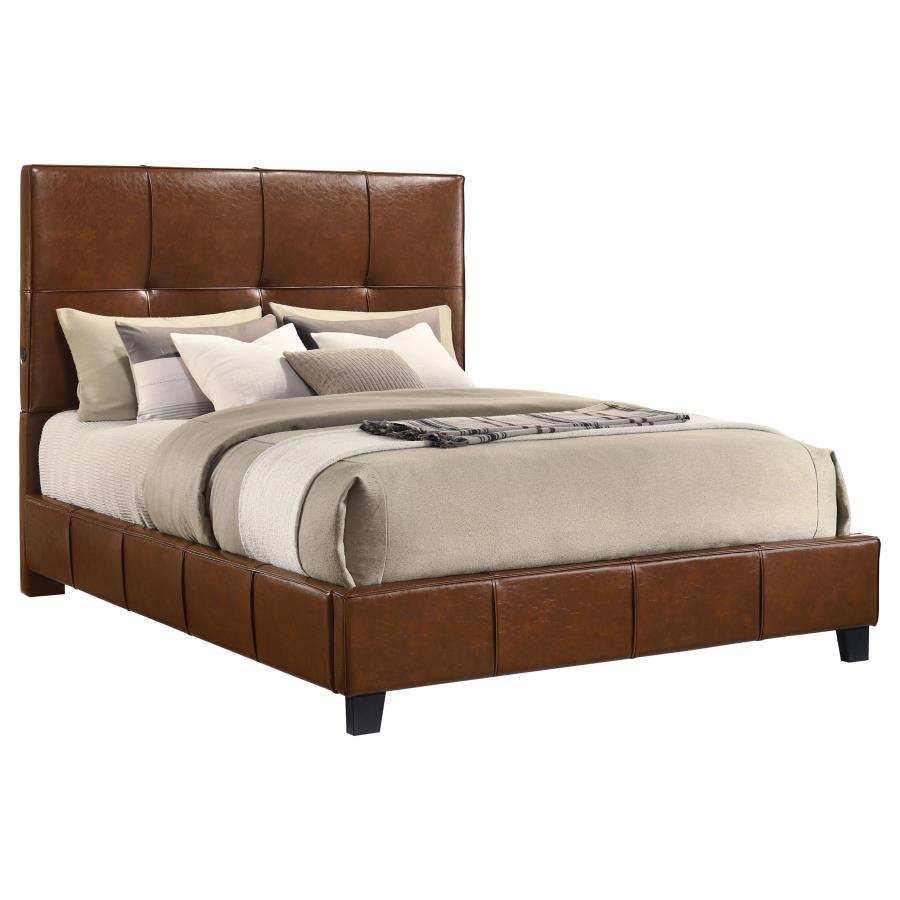 Farrell Queen Faux Leather Upholstered Panel Bed Brown