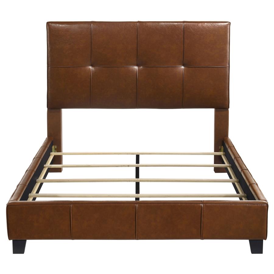 Farrell Queen Faux Leather Upholstered Panel Bed Brown