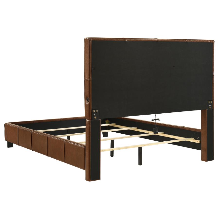 Farrell Queen Faux Leather Upholstered Panel Bed Brown