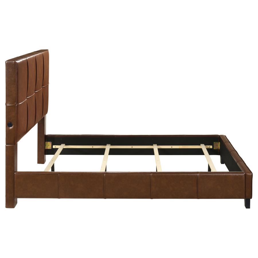 Farrell Queen Faux Leather Upholstered Panel Bed Brown