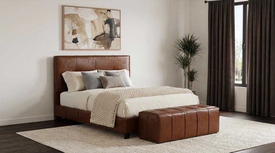 Farrell Queen Faux Leather Upholstered Panel Bed Brown