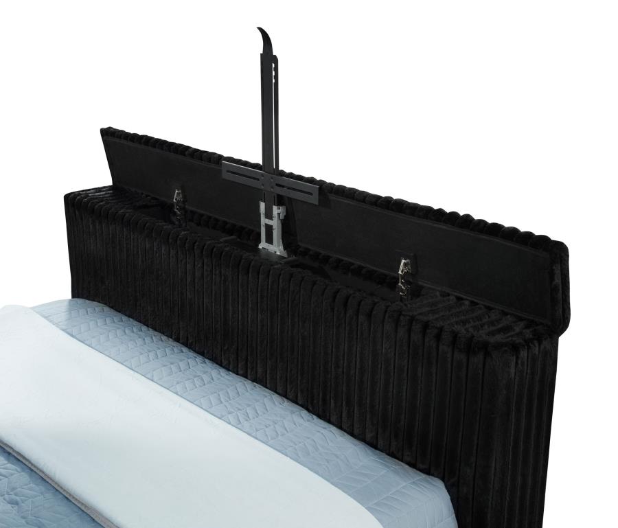 Centergrove Upholstered California King Wingback TV Bed Black