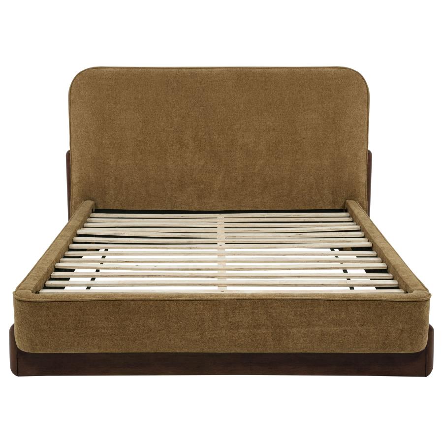 Baldacci Upholstered California King Platform Bed Curry and Walnut