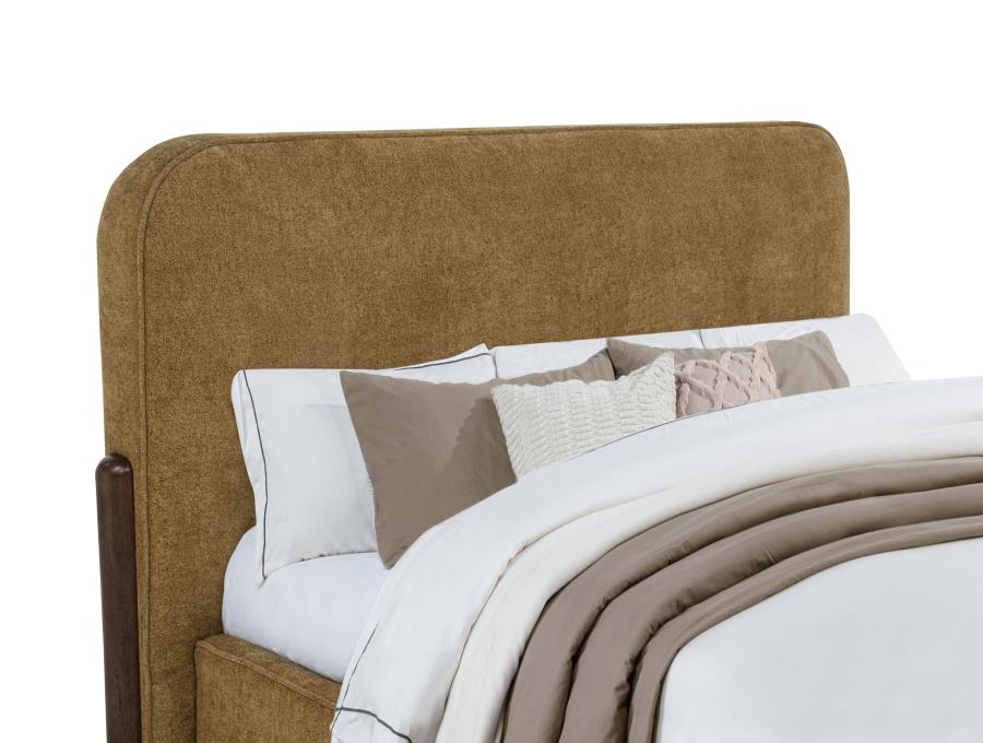 Baldacci Upholstered California King Platform Bed Curry and Walnut