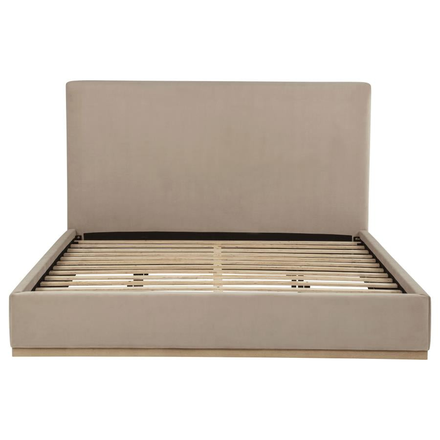 Knox Eastern King Fabric Upholstered Platform Bed Khaki