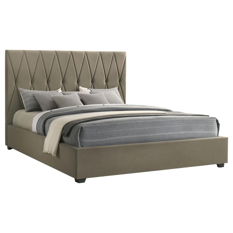 Delsea Upholstered Eastern King Panel Platform Bed Light Brown