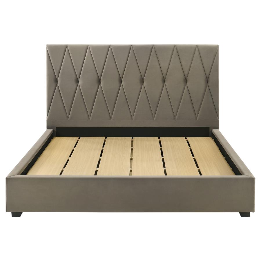 Delsea Upholstered Eastern King Panel Platform Bed Light Brown