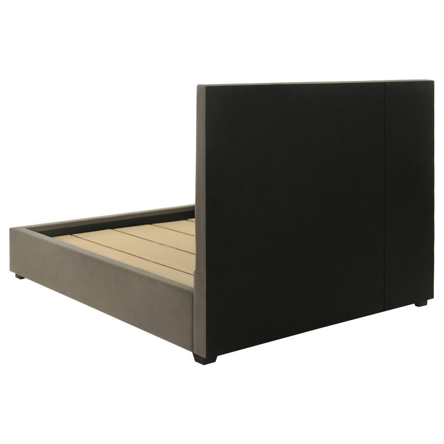 Delsea Upholstered Eastern King Panel Platform Bed Light Brown