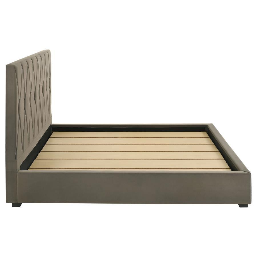 Delsea Upholstered Eastern King Panel Platform Bed Light Brown