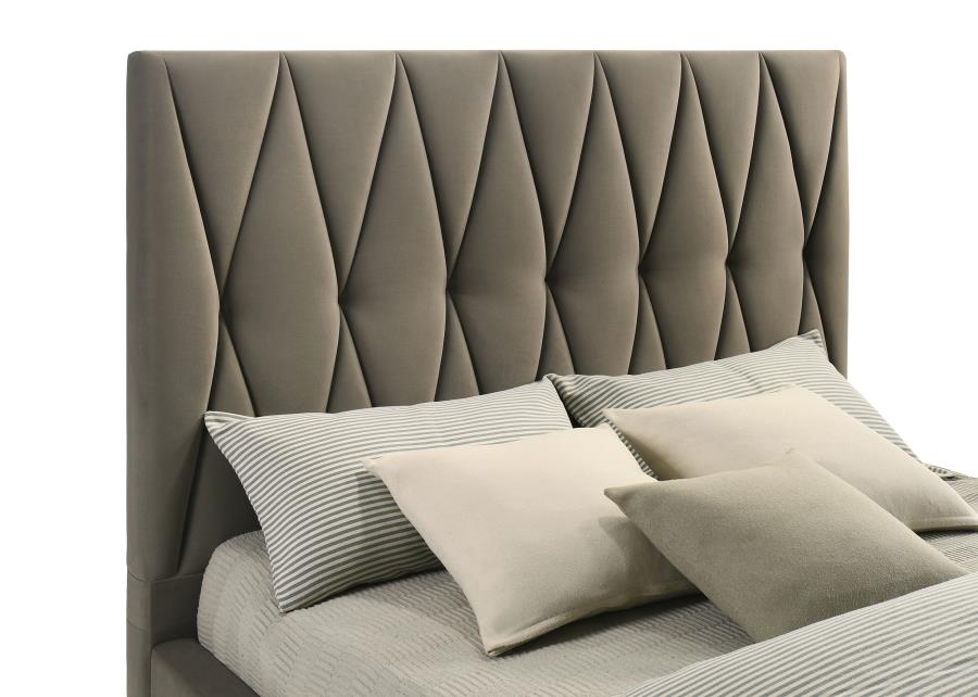 Delsea Upholstered Eastern King Panel Platform Bed Light Brown