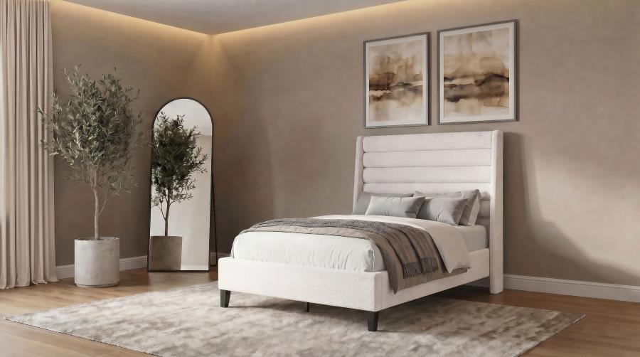 Leslie Upholstered Tufted Full Wingback Platform Bed Beige