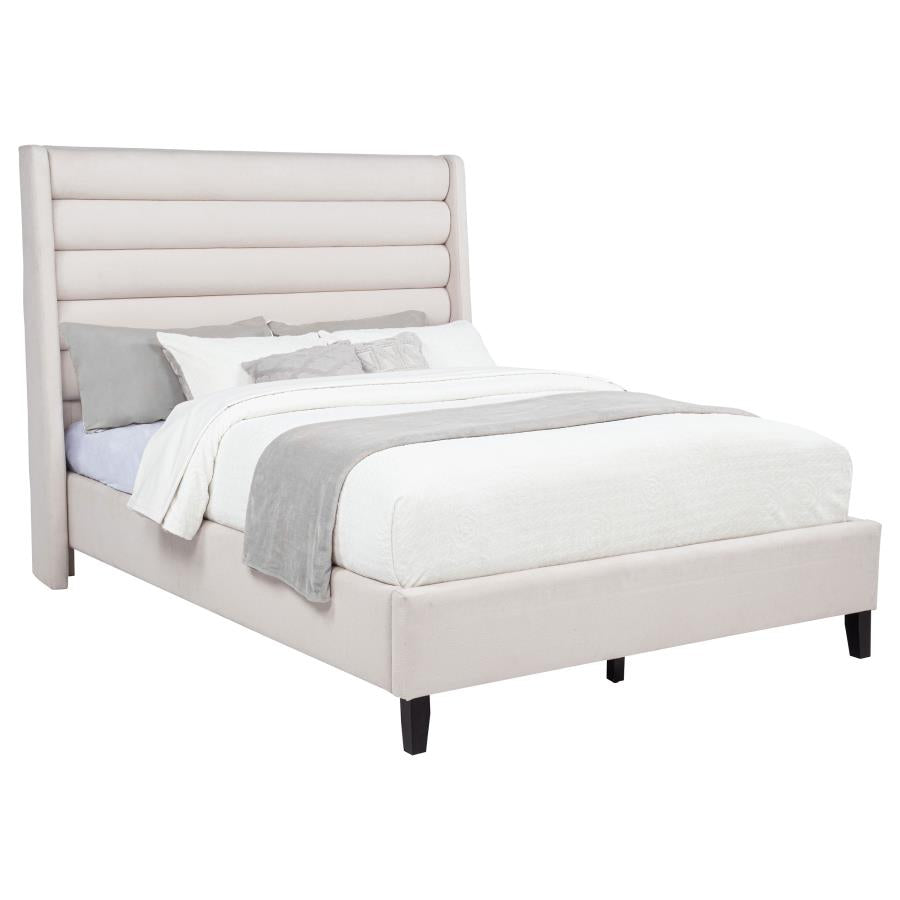 Leslie Upholstered Tufted Full Wingback Platform Bed Beige