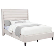Leslie Upholstered Tufted Eastern King Wingback Platform Bed Beige