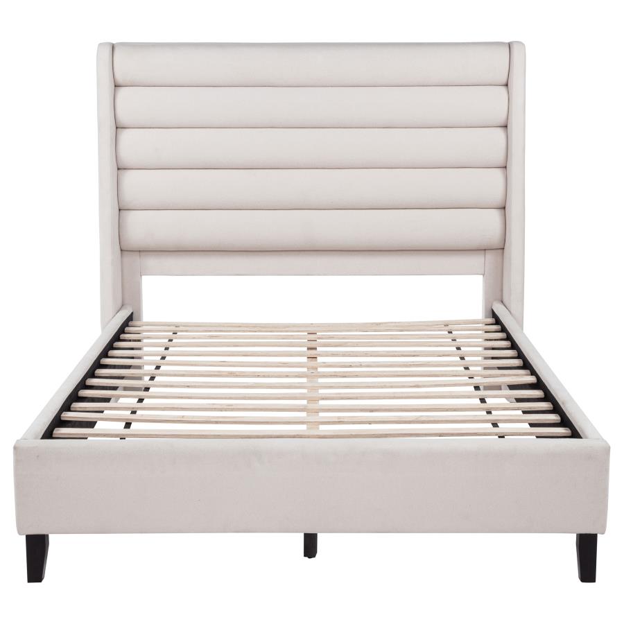 Leslie Upholstered Tufted California King Wingback Platform Bed Beige