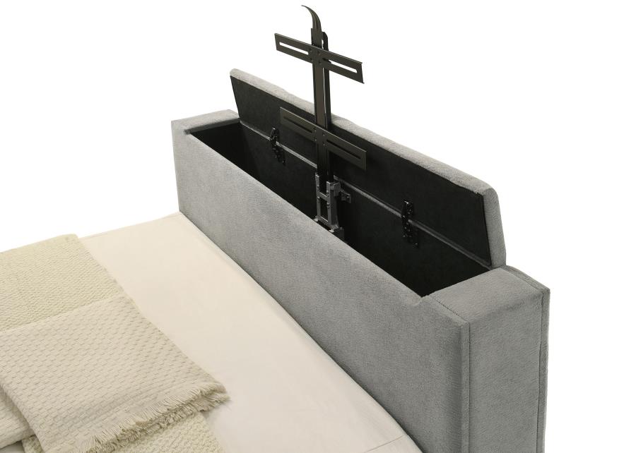Tara 61-inch Upholstered Eastern King Panel TV Bed Grey