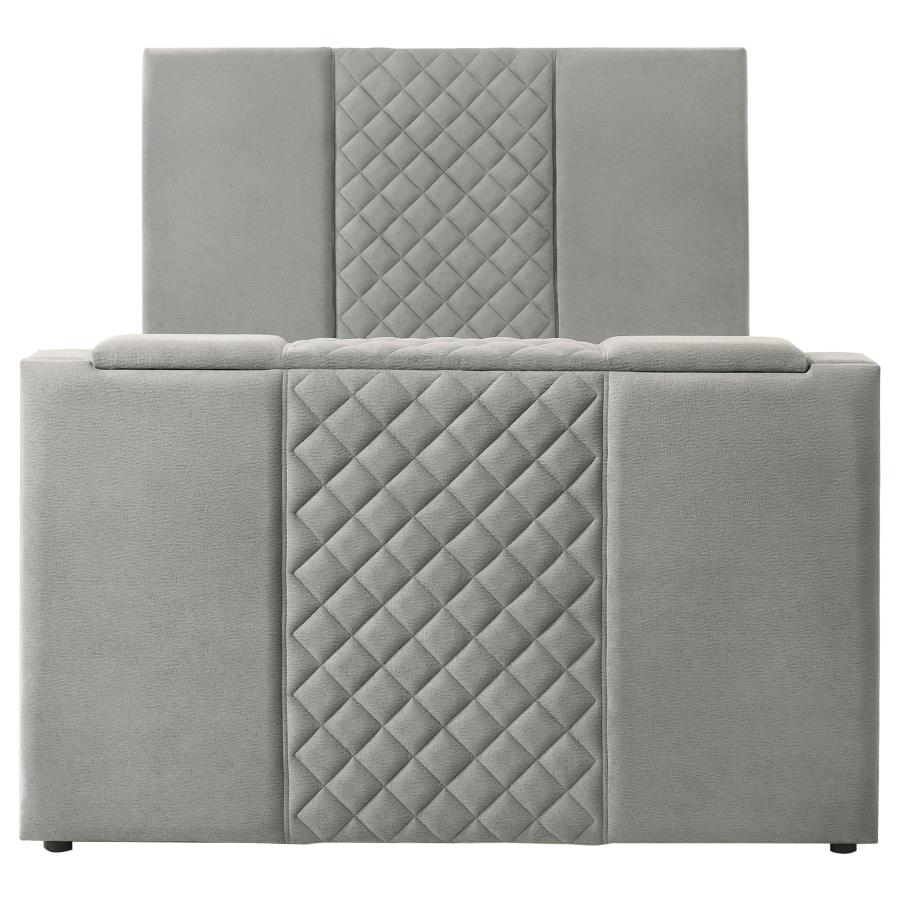 Tara 61-inch Upholstered Queen Panel TV Bed Grey