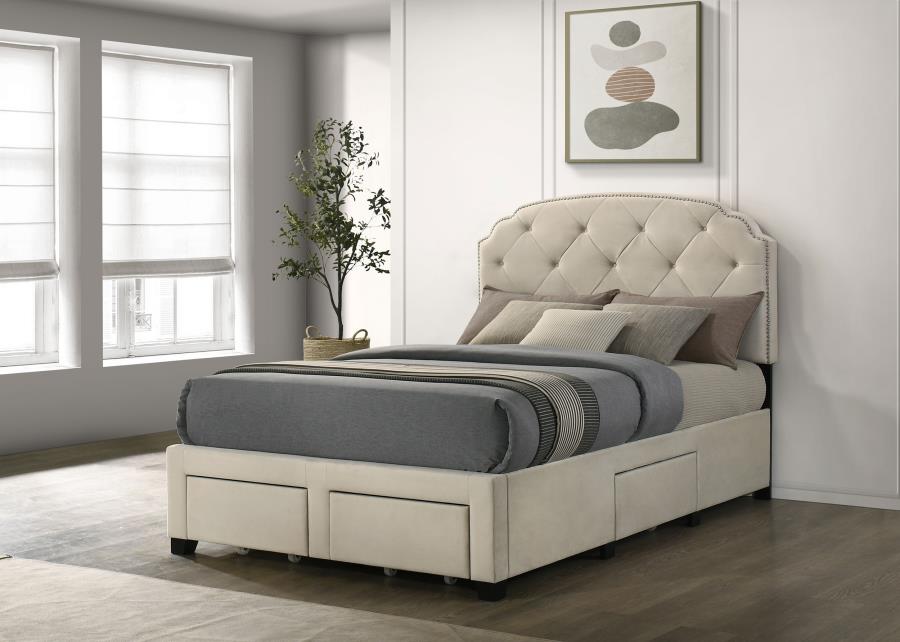 Marianna 4-drawer Upholstered Full Storage Bed Cream