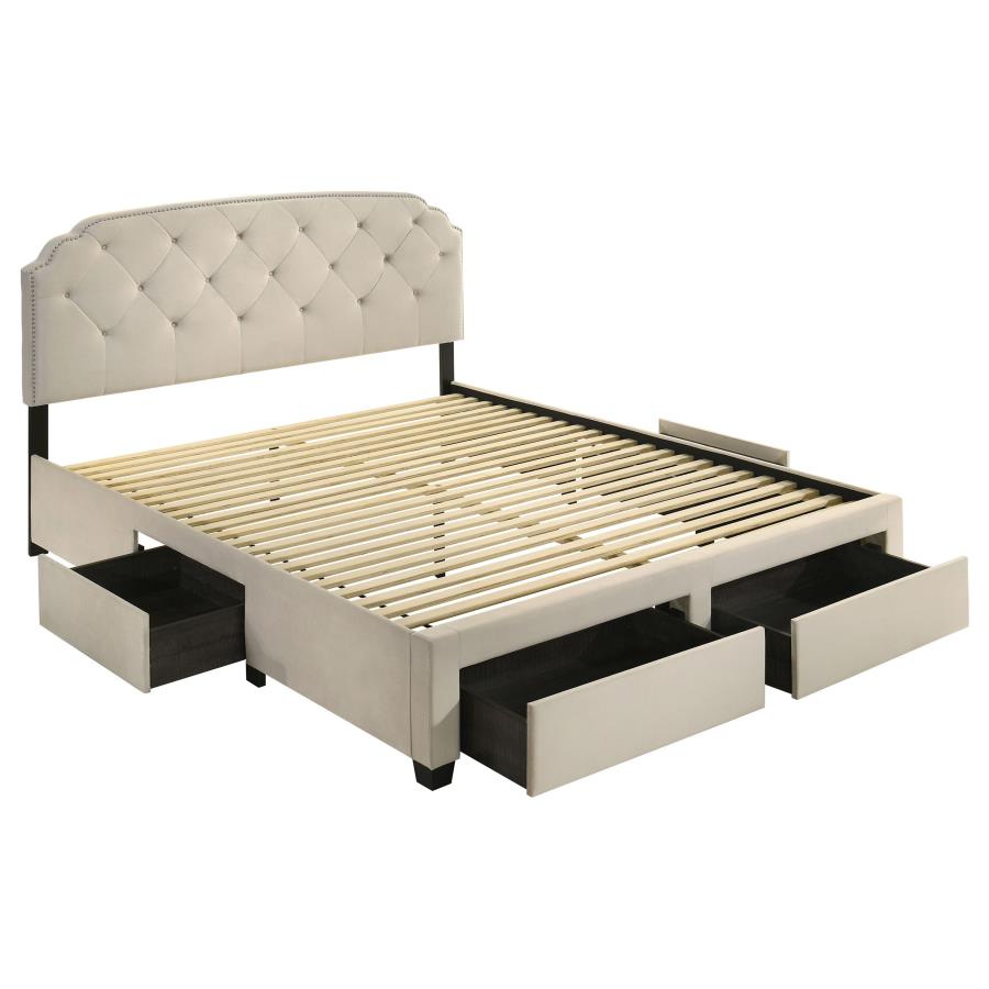 Marianna 4-drawer Upholstered Eastern King Storage Bed Cream