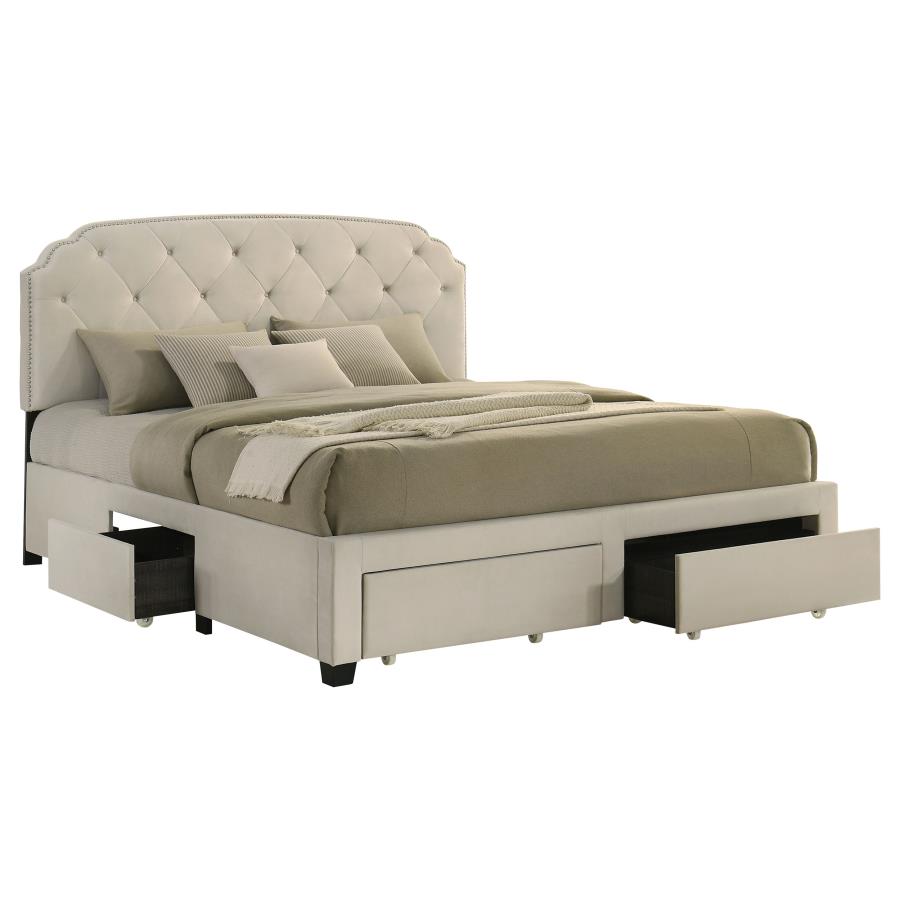 Marianna 4-drawer Upholstered Eastern King Storage Bed Cream