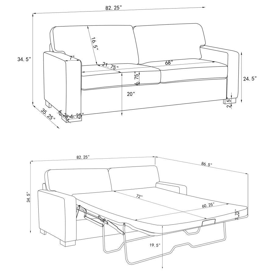 Simpson Upholstered Sofa Sleeper with Queen Mattress Grey