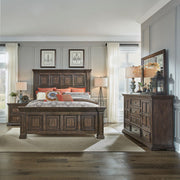 Big Valley King Panel Bed, Dresser & Mirror, Nightstand